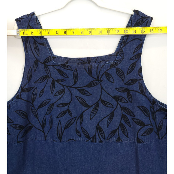 Original TY Wear Denim Overall Maxi Dress Embroidered Women‎ 20 W Blue Modest - Picture 6 of 10